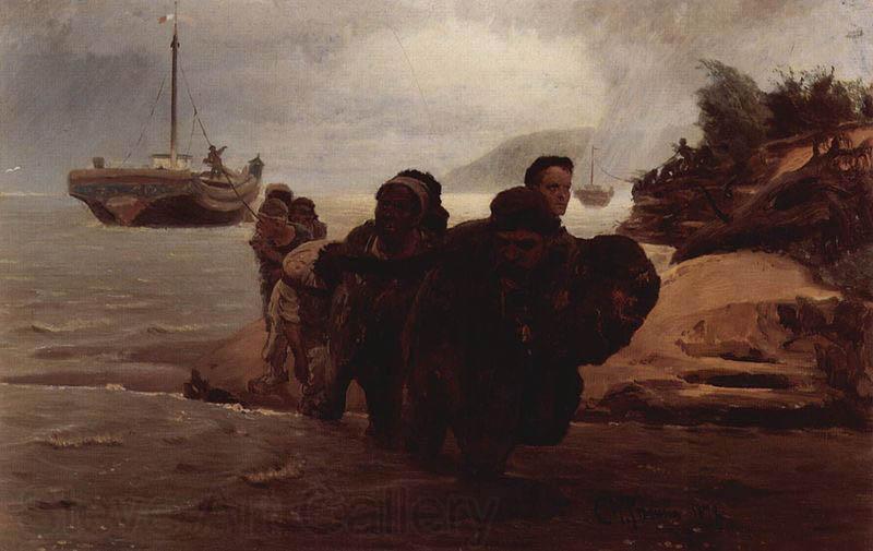 Ilya Repin Barge Haulers wading France oil painting art